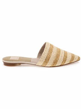 Dolce Vita Ezra Tan Cream Striped Straw Mule Slide Slip On Flats Shoes Size 7